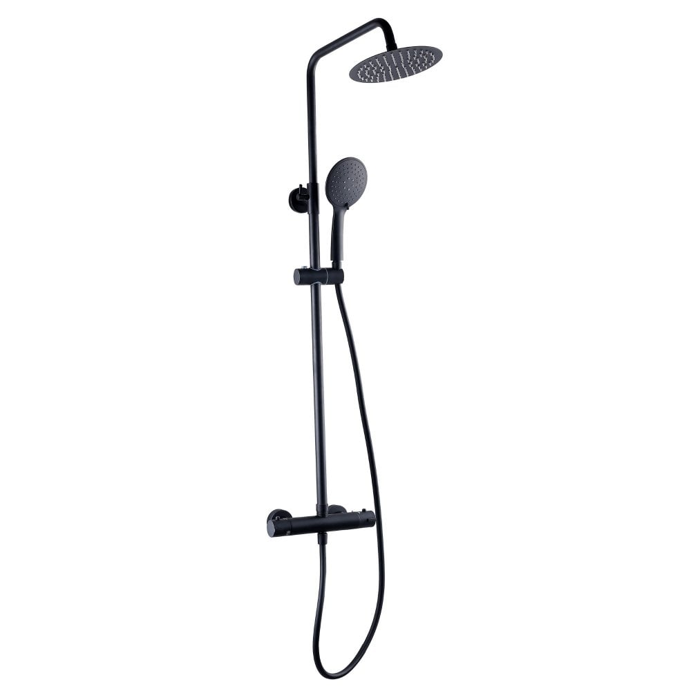 Kartell Nero Round Thermostatic Bar Shower w/ Drench Head & Handset - Matt Black - SHO052NR - TAP 'N' SHOWER