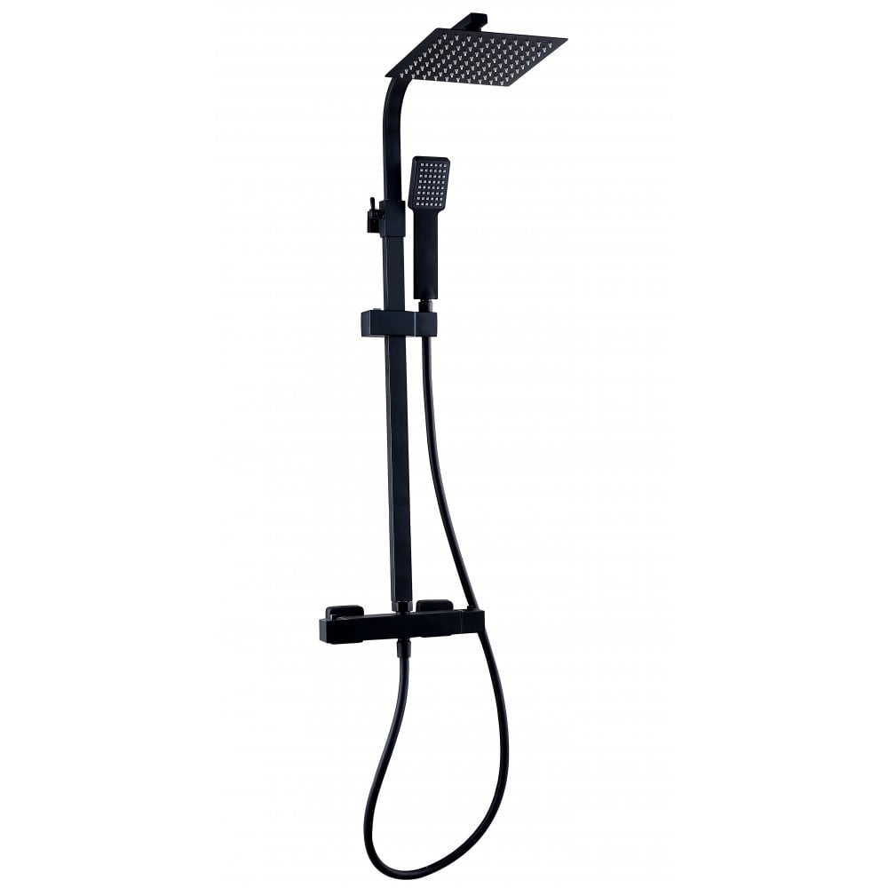 Kartell Nero Square Thermostatic Bar Shower w/ Drench Head & Handset - Matt Black - SHO050NS - TAP 'N' SHOWER