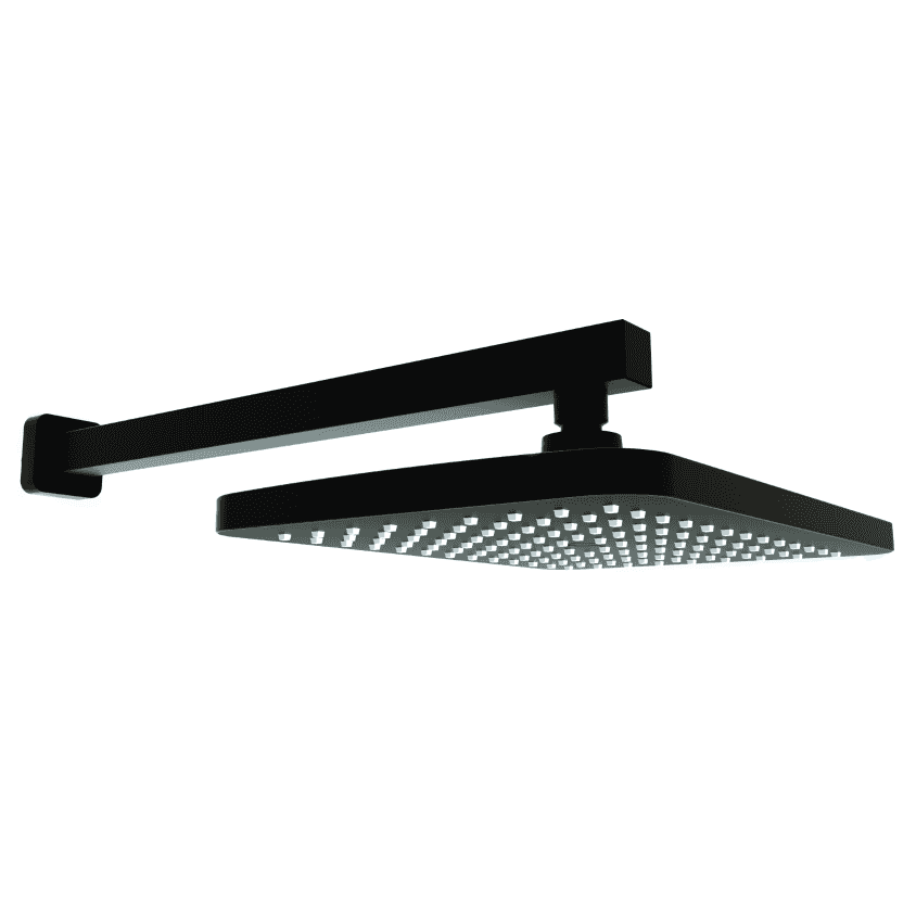 Kartell Nero Square Matt Black Wall Drench Shower Head and Wall Mounted Fixed Arm - Matt Black - SHO056NS - TAP 'N' SHOWER