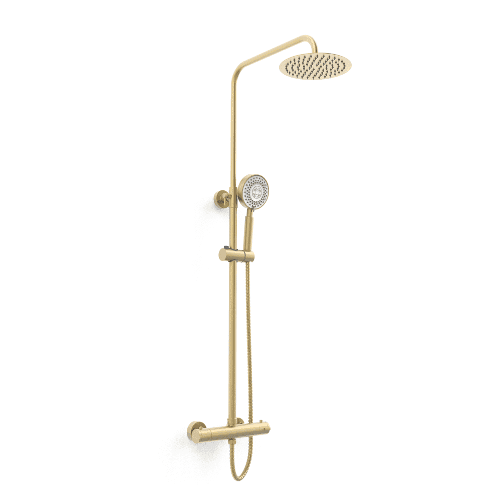Kartell Ottone Exposed Bar Shower with Drench Head & Sliding Handset - Brushed Brass - SHO140OT - TAP 'N' SHOWER