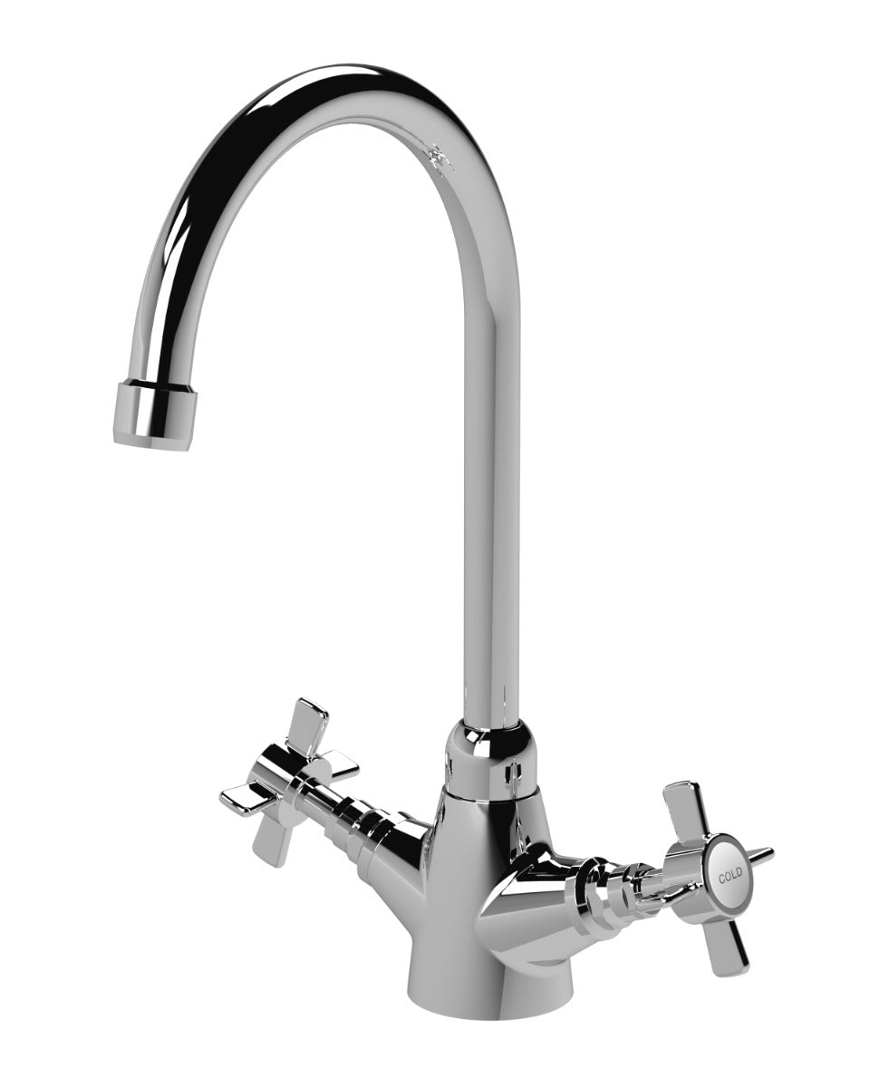 Launde Abbey Tap Dual Handle Traditional Mono Kitchen Sink Mixer - Chrome - TAP 'N' SHOWER