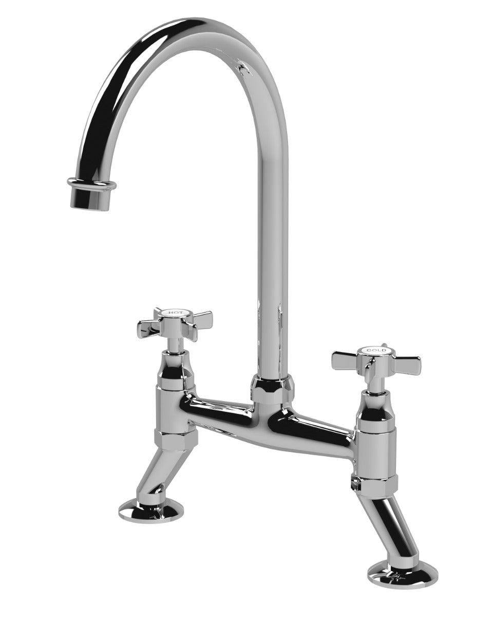Launde Abbey Crosshead Handle Bridge Kitchen Sink Mixer Tap - Chrome - TAP 'N' SHOWER
