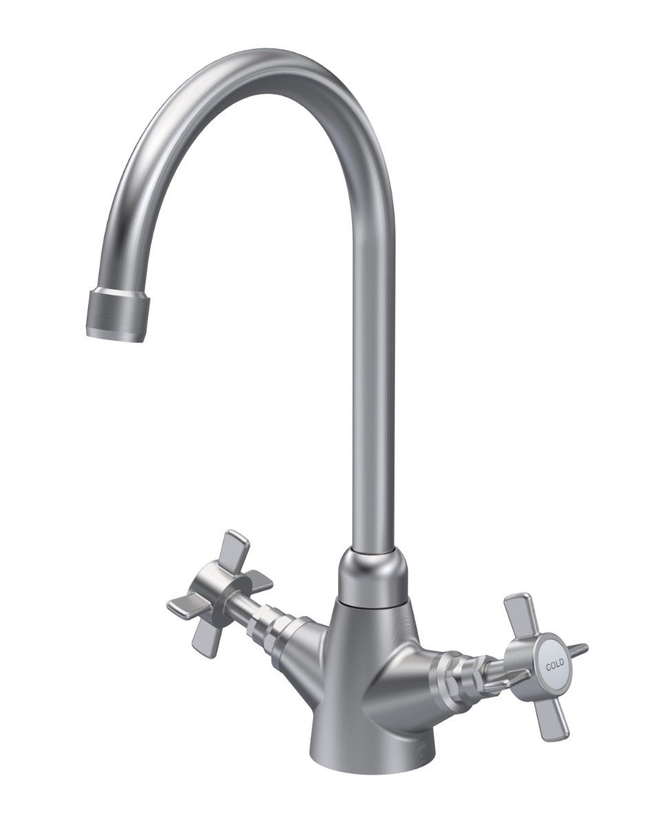 Launde Abbey Dual Handle Traditional Mono Kitchen Sink Mixer Tap - Brushed Nickel - TAP 'N' SHOWER
