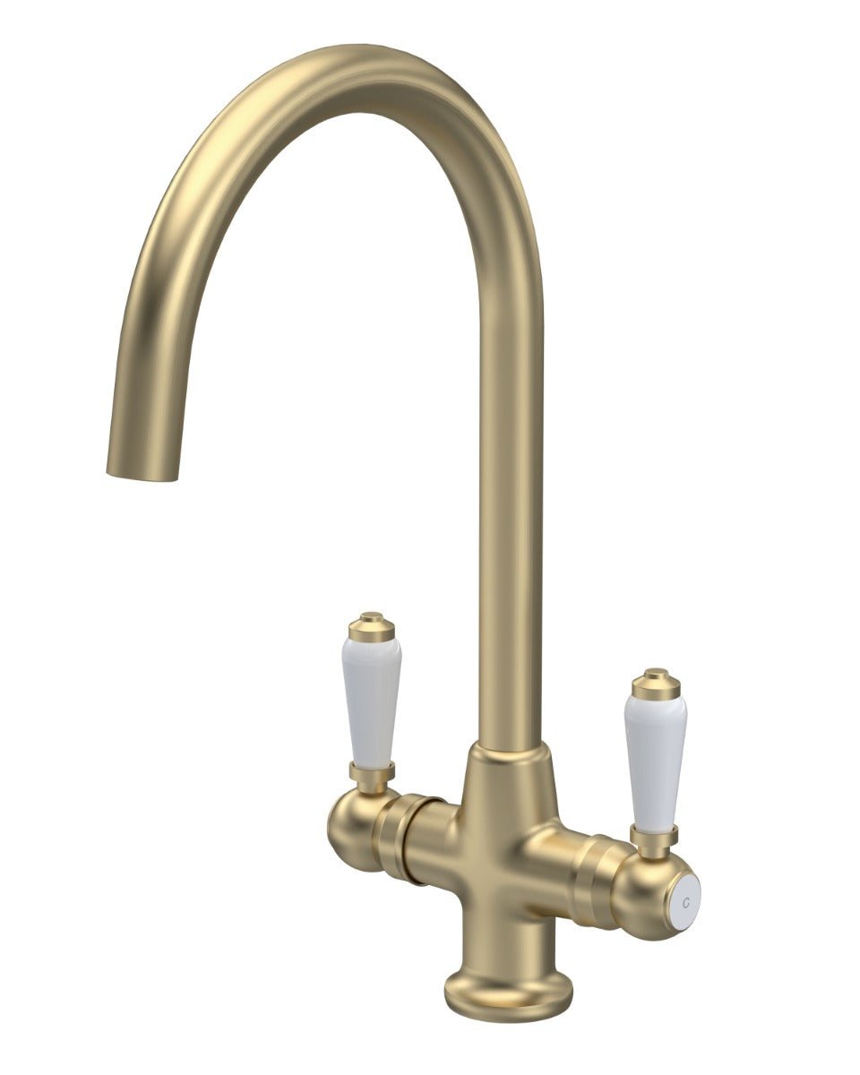 Launde Abbey Lever Handle Kitchen Sink Mixer Tap - Brushed Brass - TAP 'N' SHOWER