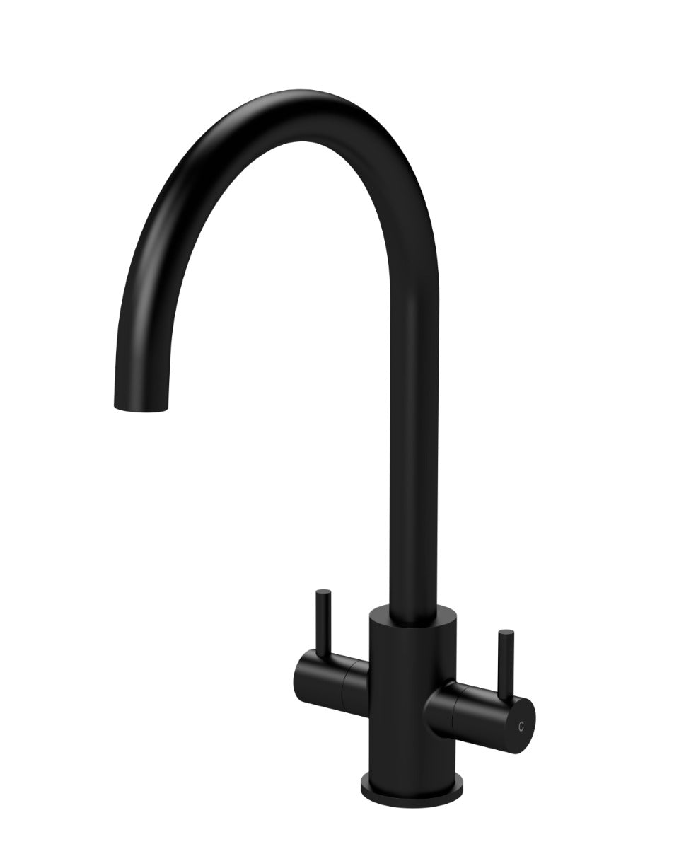 Launde Abbey Dual Lever Handle Mono Kitchen Mixer Tap - Matt Black - TAP 'N' SHOWER