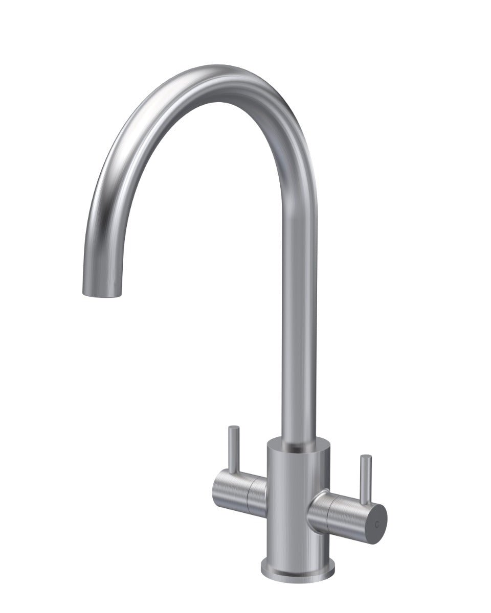 Launde Abbey Mono Kitchen Sink Mixer Tap Dual Lever Handle - Brushed Nickel - TAP 'N' SHOWER