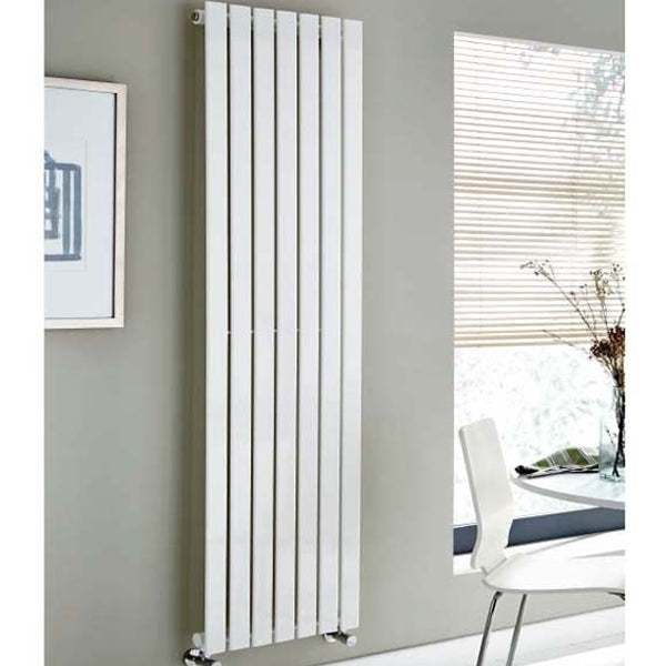 Kartell K-Rad Boston tall white vertical designer radiator installed in modern bathroom interior
