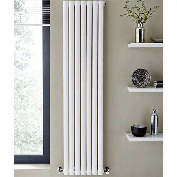 Kartell K-Rad Aspen white vertical designer radiator 1800mm high in modern bathroom setting