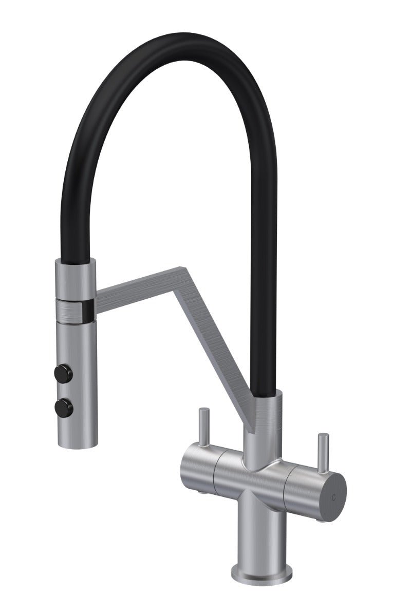 Launde Abbey Ravi Mono Kitchen Sink Mixer Tap Dual Lever Handle - Brushed Nickel - TAP 'N' SHOWER
