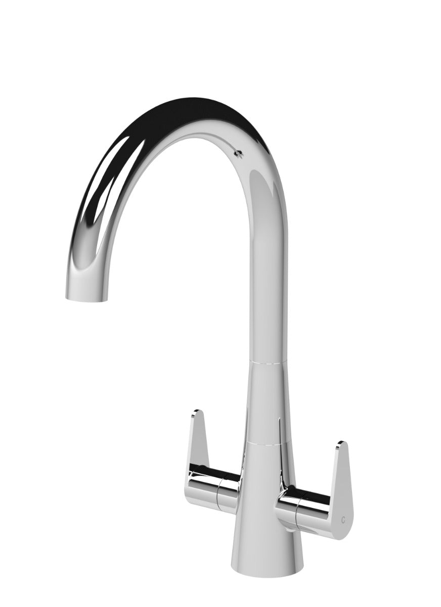 Launde Abbey Samir Mono Kitchen Sink Mixer Tap Dual Lever Handle - Chrome - TAP 'N' SHOWER