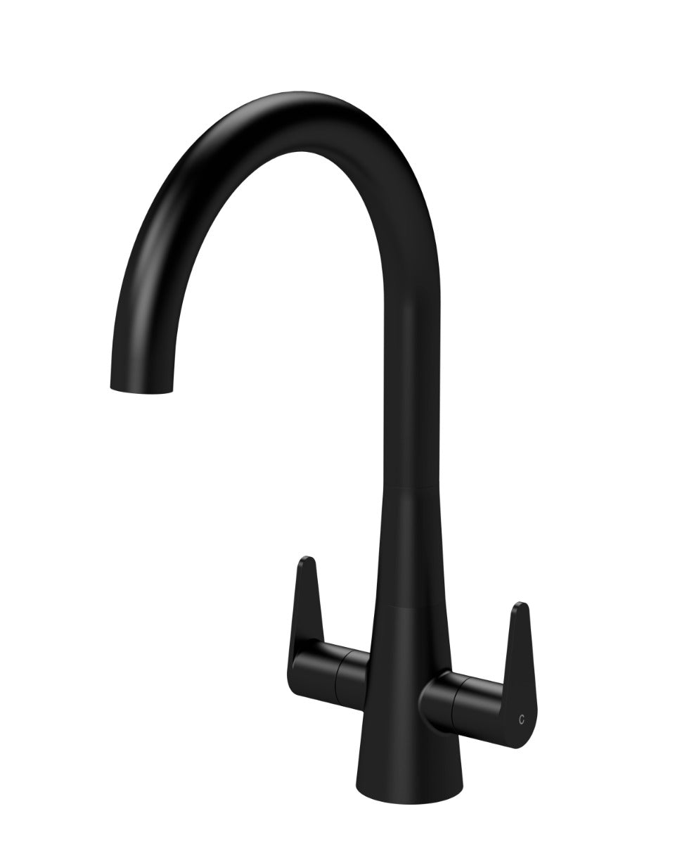 Launde Abbey Samir Mono Kitchen Sink Mixer Tap Dual Lever Handle - Matt Black - TAP 'N' SHOWER