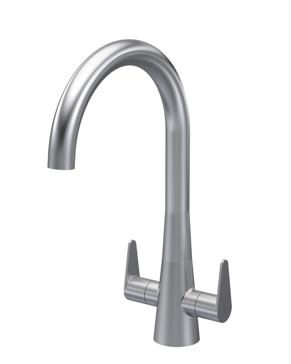 Launde Abbey Samir Mono Kitchen Sink Mixer Tap Dual Lever Handle - Brushed Nickel - TAP 'N' SHOWER