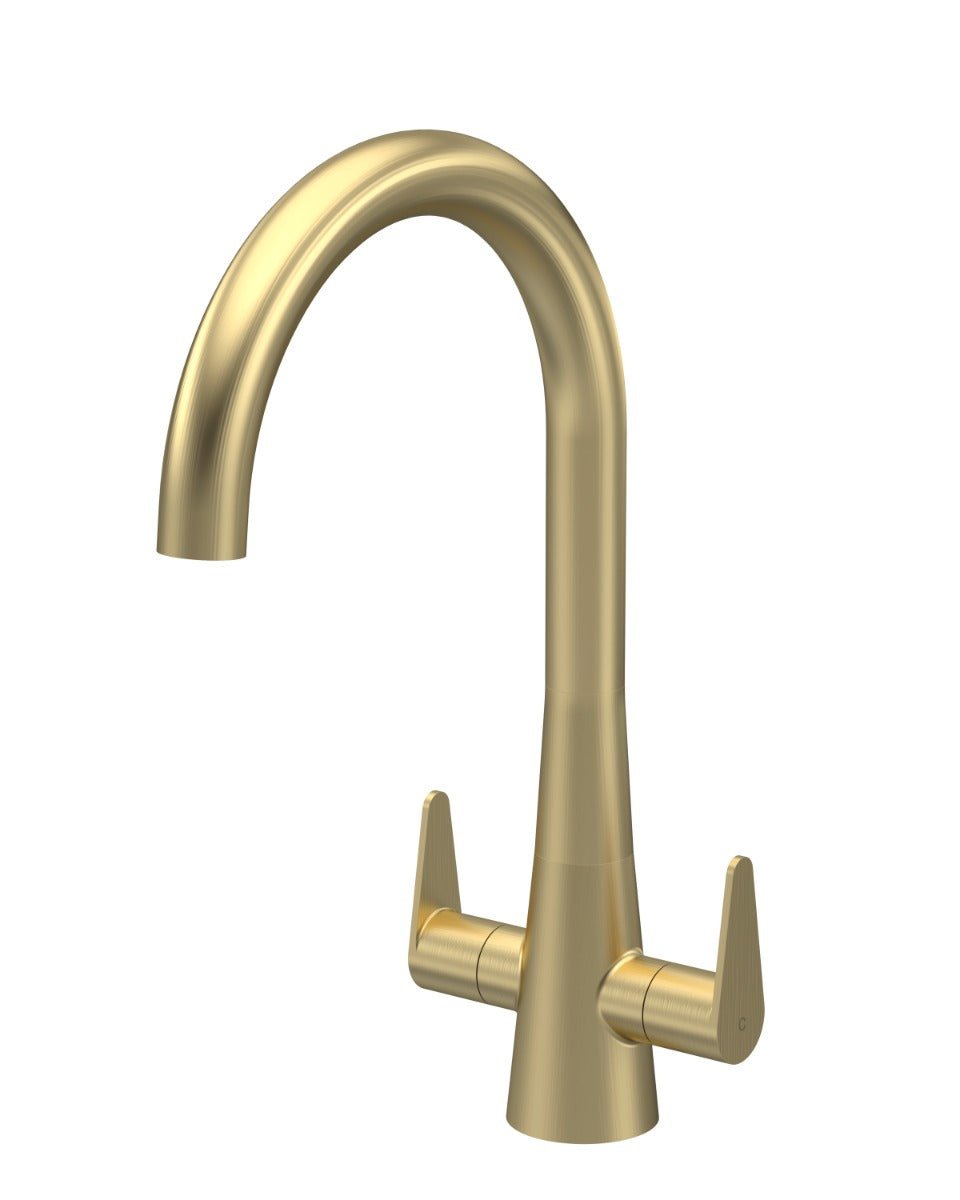 Launde Abbey 1Tap Hole Dual Lever Handle Mono Kitchen Mixer Tap - Brushed Brass - TAP 'N' SHOWER