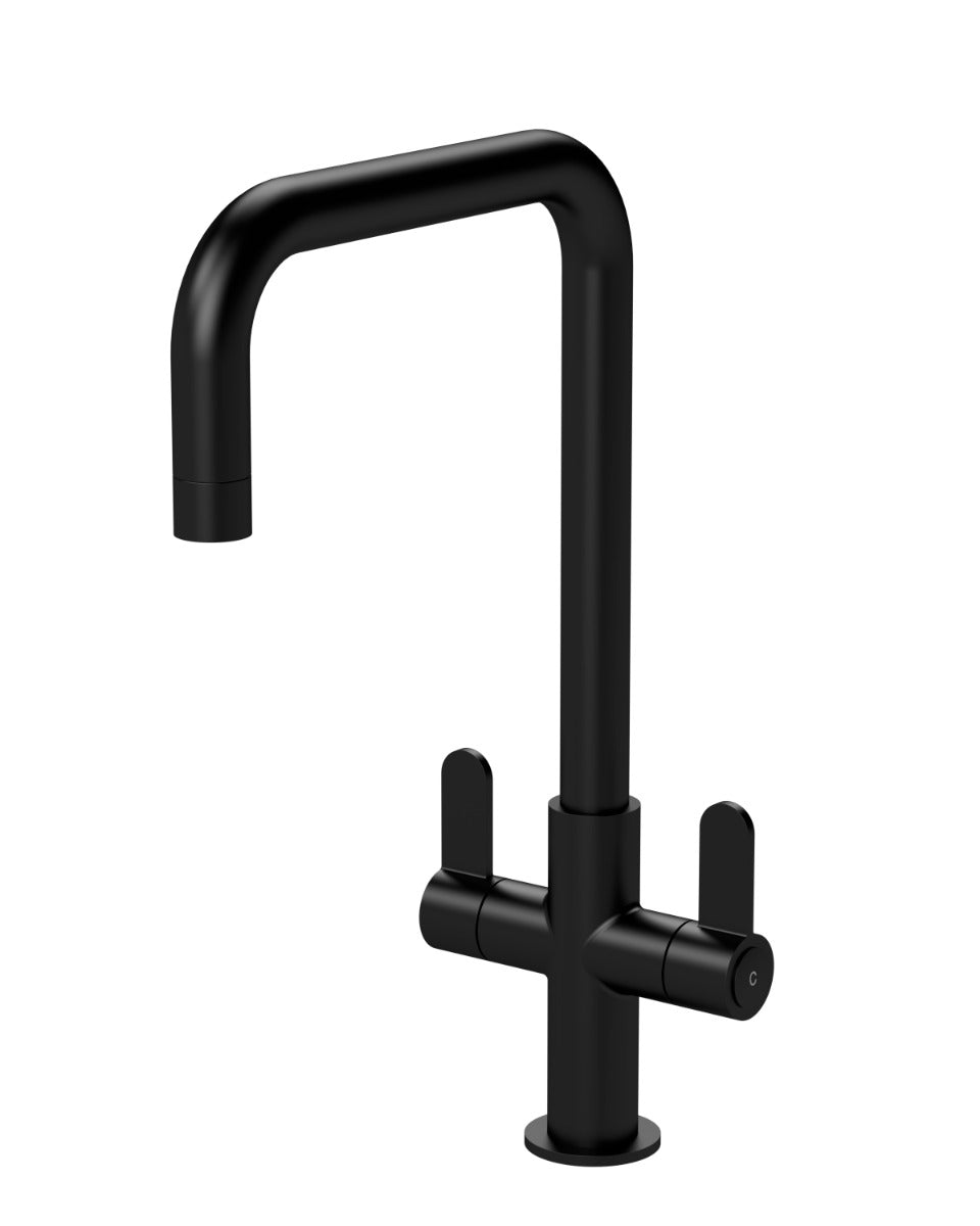 Launde Abbey 1Tap Hole Dual Lever Handle Mono Kitchen Sink Mixer Tap - Matt Black - TAP 'N' SHOWER