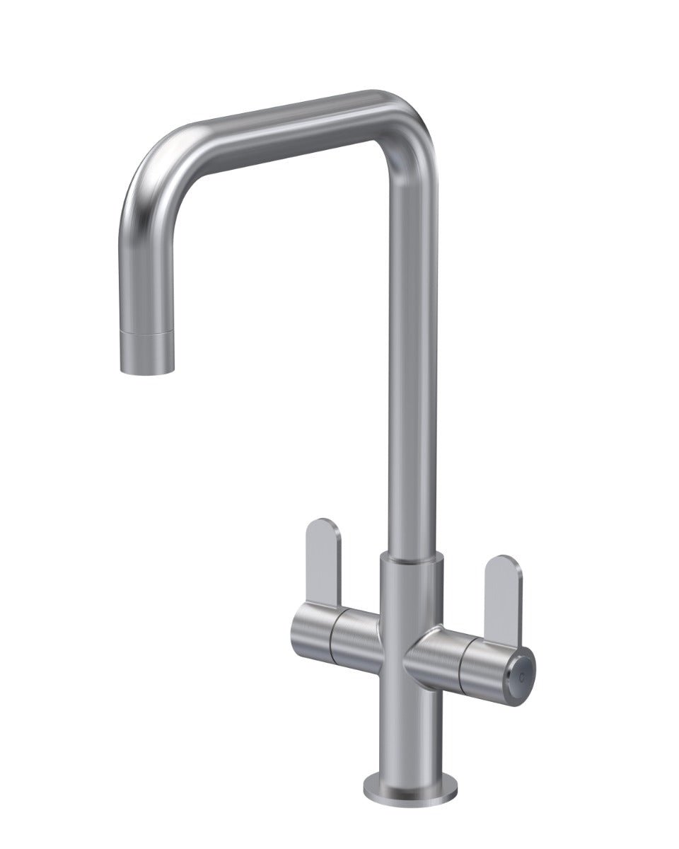 Launde Abbey Kosi Mono Kitchen Sink Mixer Tap Dual Lever Handle - Brushed Nickel - TAP 'N' SHOWER