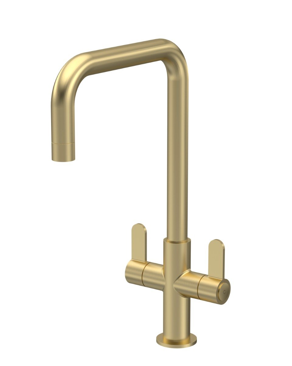 Launde Abbey Dual Lever Handle Mono Kitchen Sink Mixer Tap - Brushed Brass - TAP 'N' SHOWER