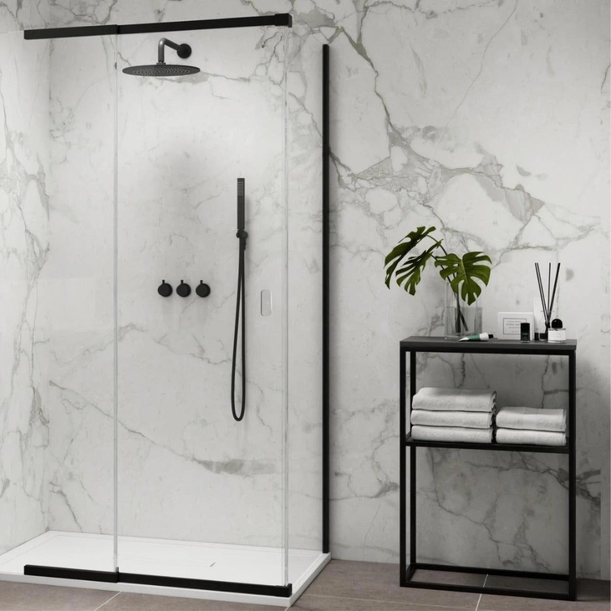 Kudos Pinnacle8 Sliding Corner Doors Side Panel 900mm - Matt Black - P8SC2SP90MBK - TAP 'N' SHOWER