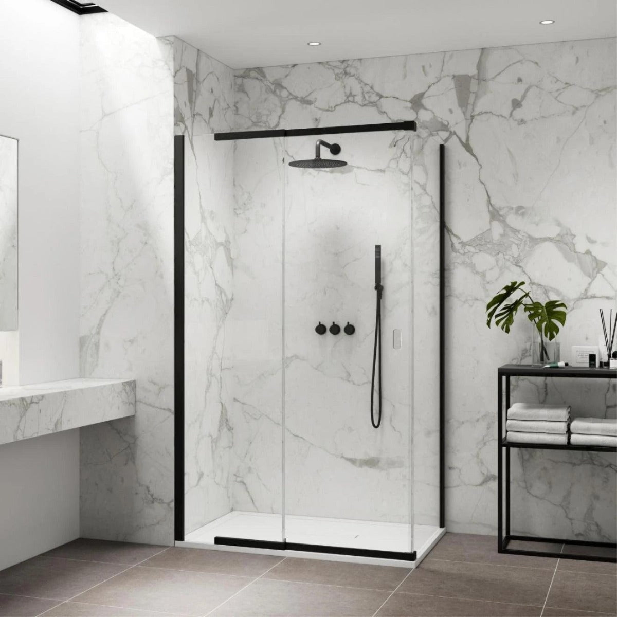 Kudos Pinnacle8 Sliding Corner Shower Door 1000mm - Matt Black - P8SC100MBK - TAP 'N' SHOWER