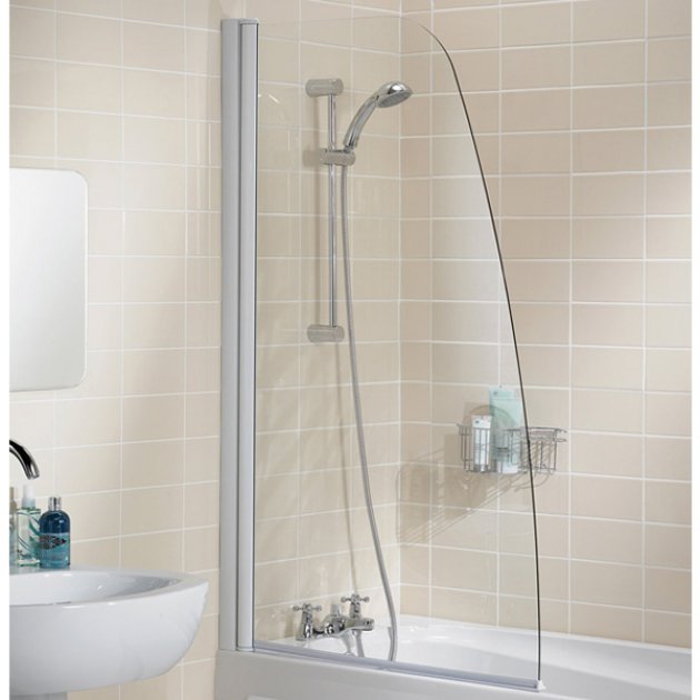 Lakes Classic Sculpted 860mm x 1400mm Hinged Silver Frame Bath Screen - 6mm Clear Glass - SS30S - TAP 'N' SHOWER