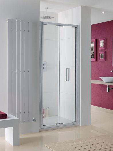 Lakes Coastline Bergen 700mm x 2000mm Semi - Frameless Bi - Fold Shower Door Silver Frame - 8mm Clear Glass - 8HB070S - TAP 'N' SHOWER
