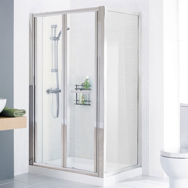 Lakes Classic Semi - Frameless 700mm x 1850mm Bi - Fold Shower Door Silver Frame - 6mm Clear Glass - LKVB070S - TAP 'N' SHOWER