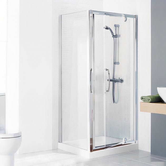 Lakes Classic Semi - Frameless 800mm x 1850mm Pivot Shower Door Silver Frame - 6mm Clear Glass - LKVP080S - TAP 'N' SHOWER