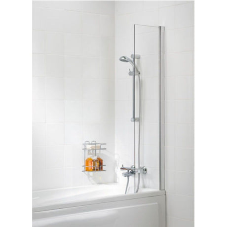 Lakes Classic 300mm x 1500mm Shower Curtain Silver Frame Bath Screen - 6mm Clear Glass - SS95S - TAP 'N' SHOWER