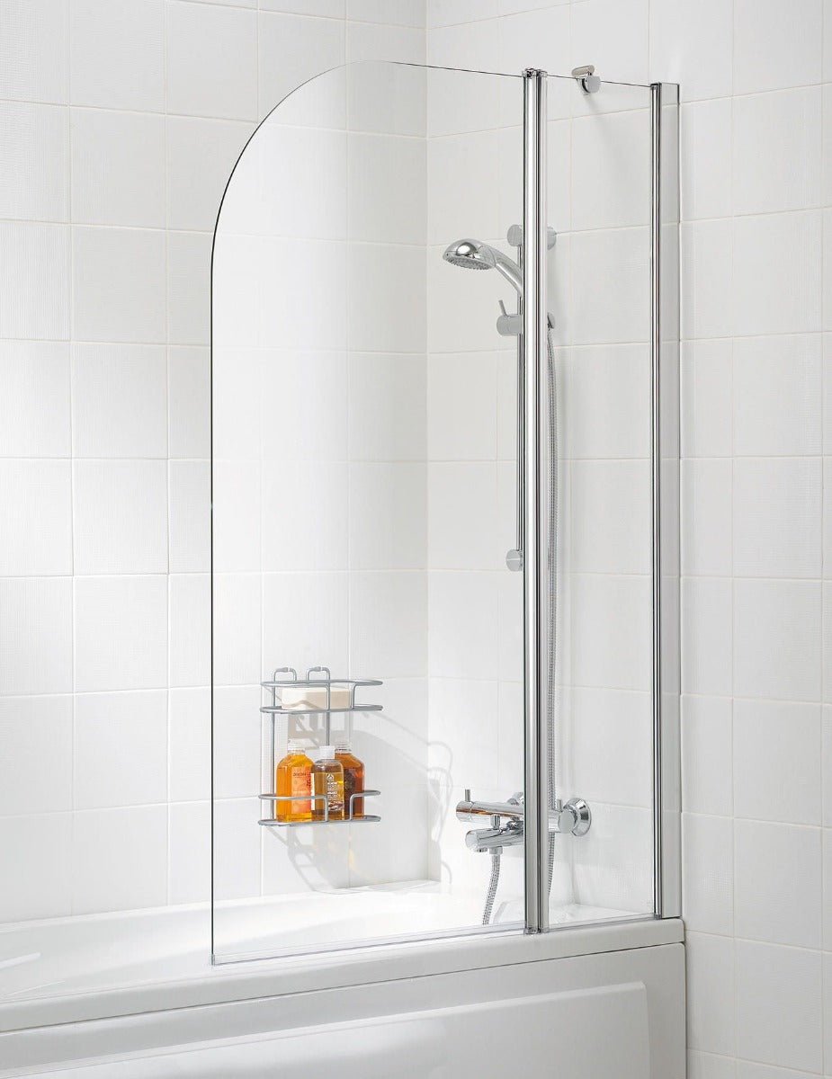 Lakes Classic Curved 1000mm x 1400mm Twin Panel Hinged Silver Frame Bath Screen - 6mm Clear Glass - SS20S - TAP 'N' SHOWER