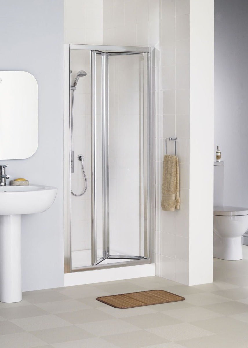 Lakes Classic Framed 750mm x 1850mm Bi - Fold Shower Door Silver Frame - 6mm Clear Glass - LK1B075S - TAP 'N' SHOWER