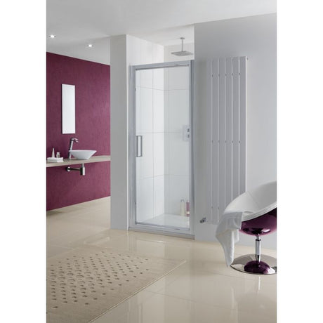 Lakes Narva Semi - Frameless 1000mm x 2000mm Pivot Shower Door Silver Frame - 8mm Clear Glass - 8HP100S - TAP 'N' SHOWER
