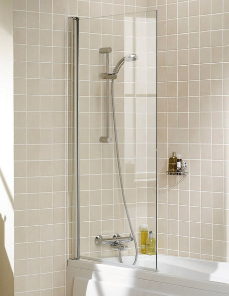 Lakes Classic Square 800mm x 1500mm Hinged Silver Frame Bath Screen - 8mm Clear Glass - BS850S - TAP 'N' SHOWER