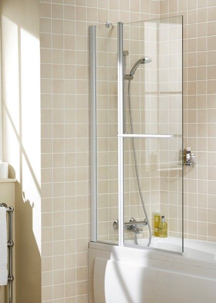 Lakes Classic Square 970mm x 1500mm Twin Panel Hinged Silver Frame Bath Screen with Towel Rail - 6mm Clear Glass - SS66S - TAP 'N' SHOWER