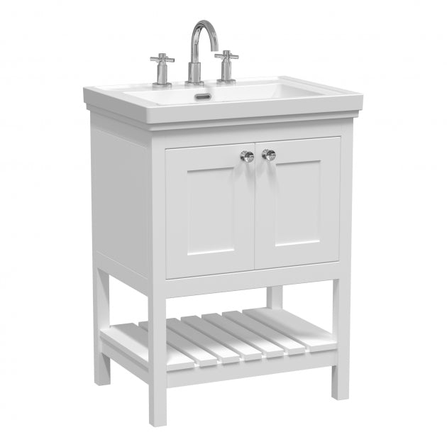 Launde Abbey 3TH Floor Standing Vanity with Basin 600mm - Pure White - TAP 'N' SHOWER