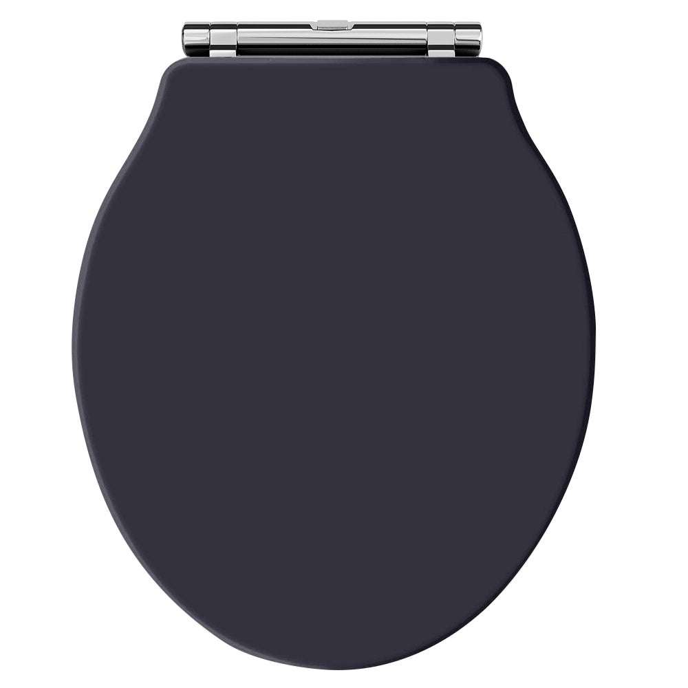 Hudson Reed Chancery soft close toilet seat in twilight blue with chrome hinges