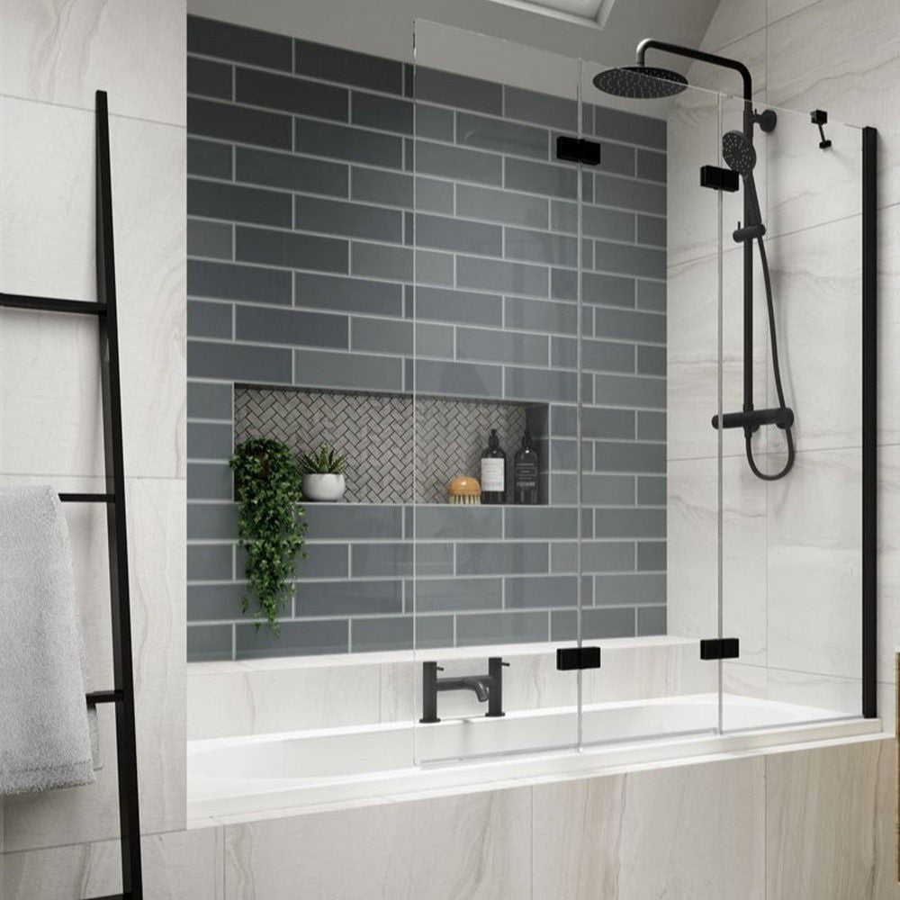 Kudos Inspire Right Three Panel Infold Bath Screen RH 1250mm - Matt Black - 4BASCTRIPRHSMBK - TAP 'N' SHOWER