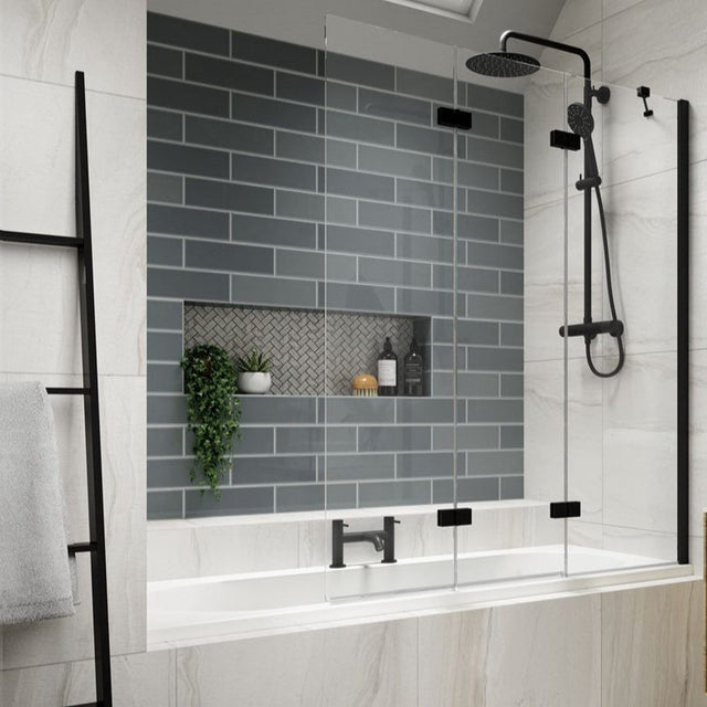 Kudos Inspire Right Three Panel Infold Bath Screen RH 1250mm - Matt Black - 4BASCTRIPRHSMBK - TAP 'N' SHOWER