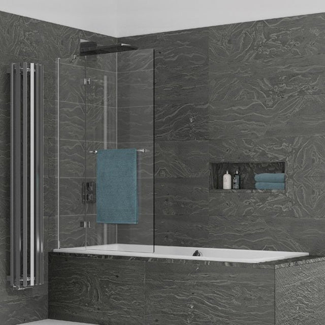 Kudos Inspire 2 Panel Out - Swing Bath Screen with Towel Rail 1500 x 950mm LH - 8mm Glass - 4BASC2PO8L - TAP 'N' SHOWER
