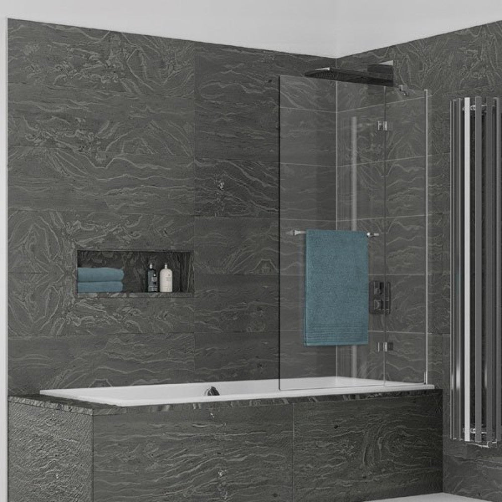 Kudos Inspire 2 Panel Out - Swing Bath Screen with Towel Rail 1500 x 950mm RH - 8mm Glass - 4BASC2PO8R - TAP 'N' SHOWER