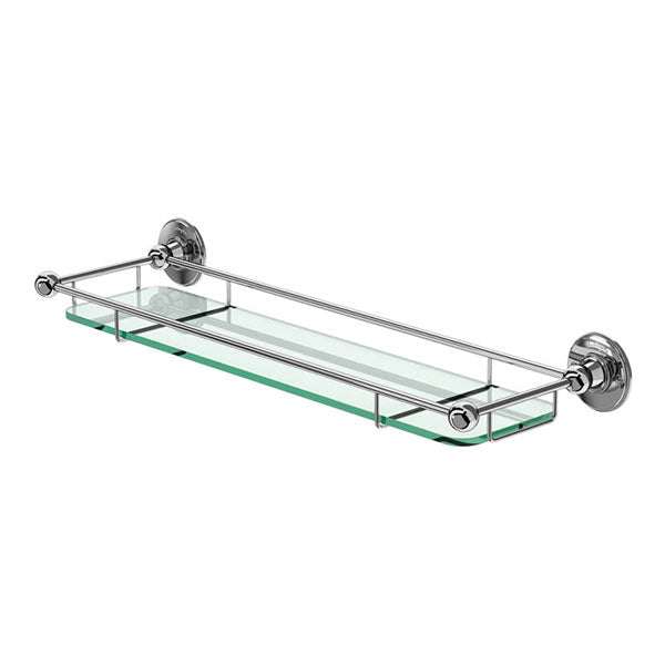 Burlington Traditional 532mm wide bathroom shelf with chrome finish and frosted glass panel