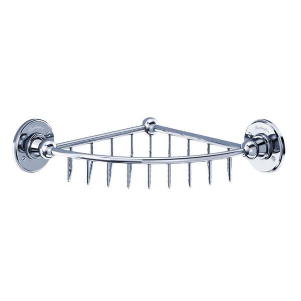 Wall mounted chrome corner wire basket for bathroom storage with traditional design and durable finish
