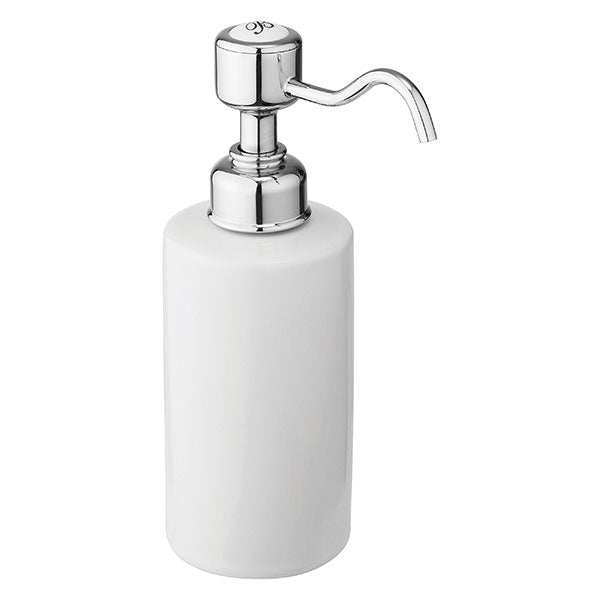 Burlington Traditional White Top Soap Dispenser with chrome pump and white ceramic body for stylish bathroom use