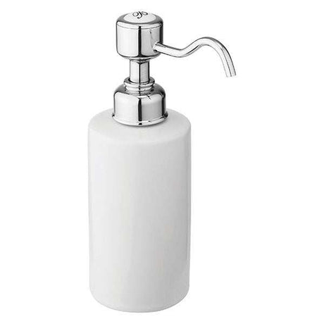 Burlington Traditional White Top Soap Dispenser with chrome pump and white ceramic body for stylish bathroom use