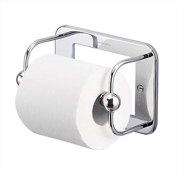 Chrome wall mounted toilet roll holder with protective cover and classic traditional design