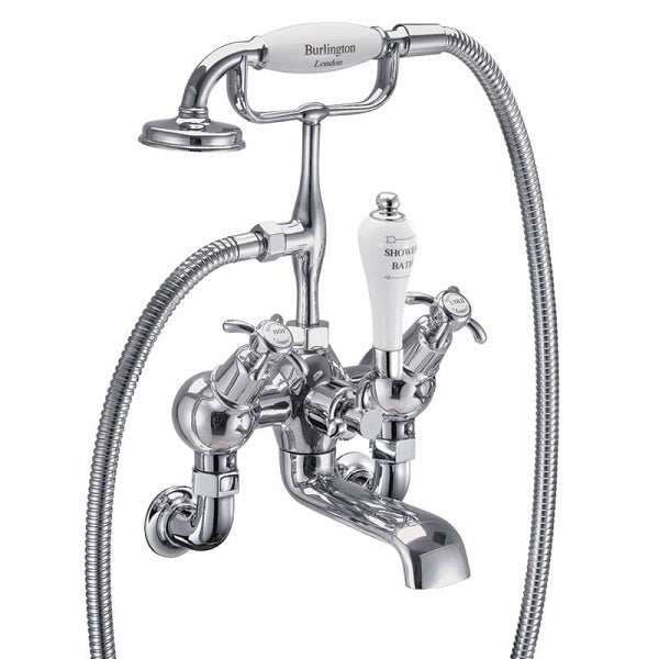 Burlington Anglesey traditional chrome wall mounted angled bath shower mixer tap with ceramic disc technology