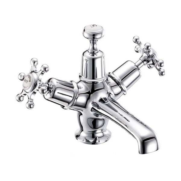 Chrome Burlington Birkenhead Monobloc Basin Mixer with traditional cross handles and click-clack waste system