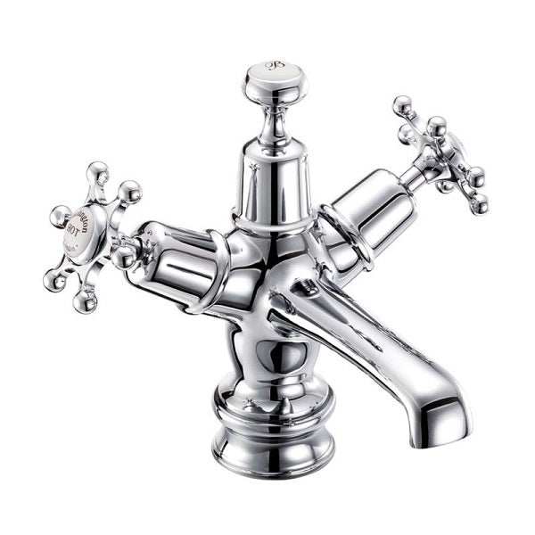 Burlington Birkenhead Regent traditional chrome dual handle basin mixer tap with click clack waste