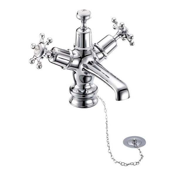 Burlington Birkenhead Regent traditional chrome dual handle mono basin mixer tap with plug and chain waste