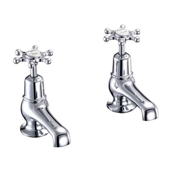 Burlington Birkenhead traditional chrome short spout pair basin taps with classic crosshead handles