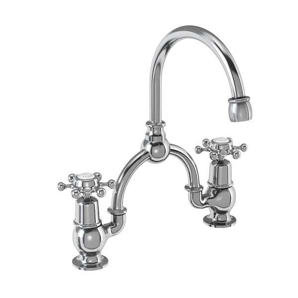 Burlington Birkenhead Bridge curved spout basin mixer with 230mm centres in polished chrome finish