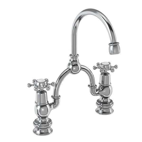 Burlington Birkenhead Regent traditional chrome arch basin mixer tap with 2-hole installation and 230mm centres.